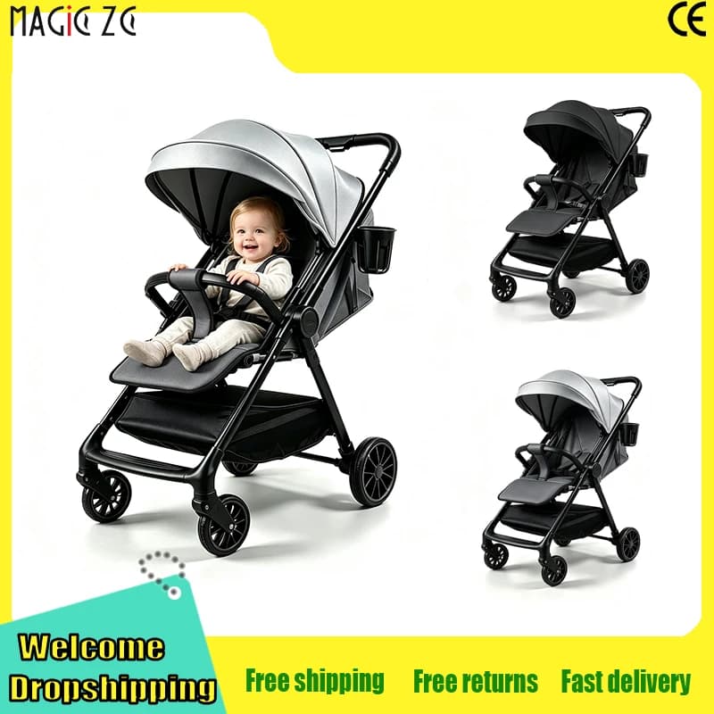Lightweight Baby Stroller 2-in-1 can Sit and Lie Down Baby Pram Infant and Toddler Supplies Foldable Baby Pushchair with Universal Wheels Portable Baby Buggy One-button Folding Cost-effective Baby Carriage