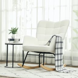 HOMCOM Fauteuil à bascule rocking chair revêtement effet laine bouclée, structure en acier 71 x 98 x 101 cm blanc