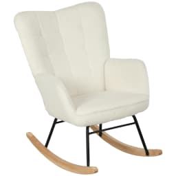HOMCOM Fauteuil à bascule rocking chair revêtement effet laine bouclée, structure en acier 71 x 98 x 101 cm blanc