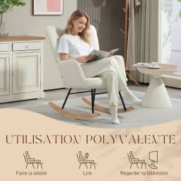 HOMCOM Fauteuil à bascule rocking chair revêtement effet laine bouclée, structure en acier 71 x 98 x 101 cm blanc