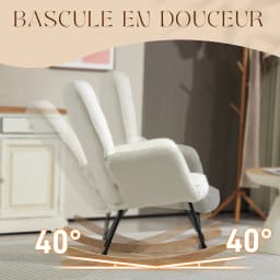 HOMCOM Fauteuil à bascule rocking chair revêtement effet laine bouclée, structure en acier 71 x 98 x 101 cm blanc