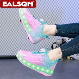 Two Wheels Children's LED Light-Up Roller Skate Shoes Breathable Mesh Kids Boys Girls Glowing Sport Luminous Sneakers Size 29-38