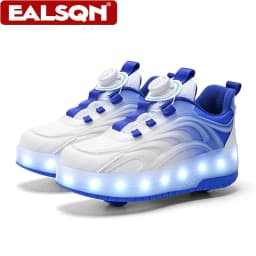 Two Wheels Children's LED Light-Up Roller Skate Shoes Breathable Mesh Kids Boys Girls Glowing Sport Luminous Sneakers Size 29-38