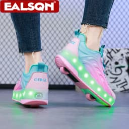 Two Wheels Children's LED Light-Up Roller Skate Shoes Breathable Mesh Kids Boys Girls Glowing Sport Luminous Sneakers Size 29-38