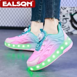 Two Wheels Children's LED Light-Up Roller Skate Shoes Breathable Mesh Kids Boys Girls Glowing Sport Luminous Sneakers Size 29-38