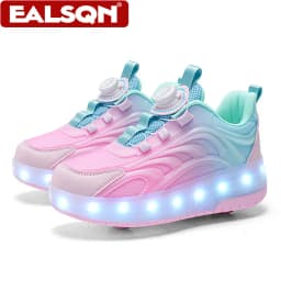 Two Wheels Children's LED Light-Up Roller Skate Shoes Breathable Mesh Kids Boys Girls Glowing Sport Luminous Sneakers Size 29-38