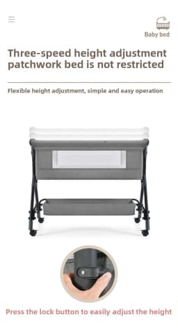 Baby Bed Baby Swing Bed Multi Functional Three-Speed Height Adjustment Patchwork Bed Is Not Restricted Infant Bed with Mosquito Net