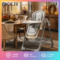 Multifunctional Baby High Chair Foldable Infant Dining Table Feeding Seat Reclining Sleep Cradle Aluminum Alloy Frame 4-Position Adjustable Food Tray Omnidirectional Lockable Brake Wheels Soft Cushion