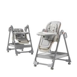 Multifunctional Baby High Chair Foldable Infant Dining Table Feeding Seat Reclining Sleep Cradle Aluminum Alloy Frame 4-Position Adjustable Food Tray Omnidirectional Lockable Brake Wheels Soft Cushion