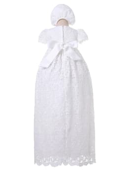New Baby Girl Long Dresses White Lace Infant Girl Baptism Dress with Hat Kid Clothing
