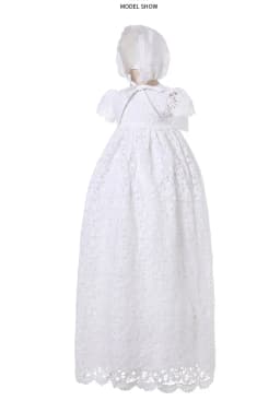New Baby Girl Long Dresses White Lace Infant Girl Baptism Dress with Hat Kid Clothing