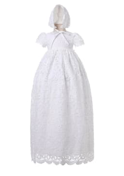 New Baby Girl Long Dresses White Lace Infant Girl Baptism Dress with Hat Kid Clothing