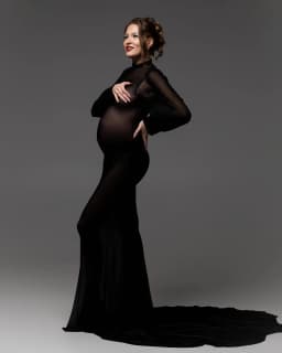 2025 New Elegant Lace Maternity Dresses Photoshoot Long Sleeve Crew neck Maxi Dress for Baby shower Pregnancy Photo Session