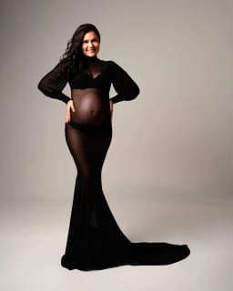2025 New Elegant Lace Maternity Dresses Photoshoot Long Sleeve Crew neck Maxi Dress for Baby shower Pregnancy Photo Session