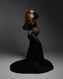 2025 New Elegant Lace Maternity Dresses Photoshoot Long Sleeve Crew neck Maxi Dress for Baby shower Pregnancy Photo Session