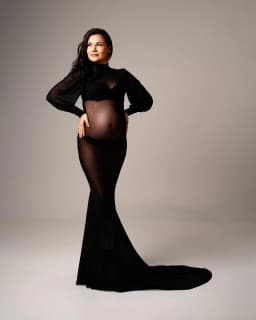2025 New Elegant Lace Maternity Dresses Photoshoot Long Sleeve Crew neck Maxi Dress for Baby shower Pregnancy Photo Session