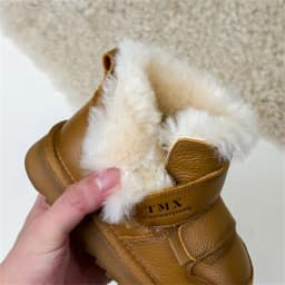 2025 Winter Children Snow Boots Genuine Leather Double Hook&Loop Warm Flush Kids Shoes Non-slip Fashion Girls Boys Boots