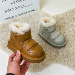 2025 Winter Children Snow Boots Genuine Leather Double Hook&Loop Warm Flush Kids Shoes Non-slip Fashion Girls Boys Boots