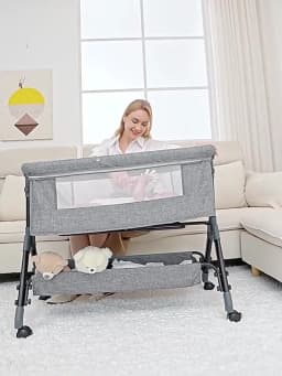 Baby Cot, 3 In 1 Baby Bed 4 Way Height Adjustment And Tilt Adjustment With Brake Bassinet Baby Portable Cot For Home And Travel