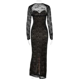 Elegant Black Lace Maternity Dress Sheer Long Sleeve Pregnancy Gown for Photoshoot Maternity Photography Prop Baby Shower Outfit