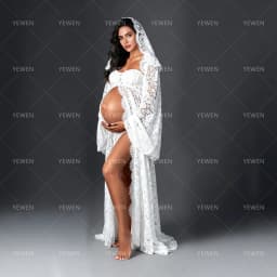 Custom Lace Maternity Photoshoot Dress with Veil for Pregnant Women Boho Pregnancy Photography Gown Baby Shower Outfit