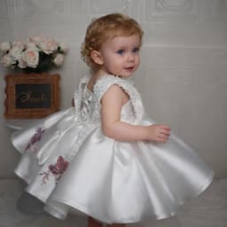 White Children's Princess Flower Dress Embroidered Girls' One-Year Birthday Sleeveless Tutu Dress High-end Dress for Show