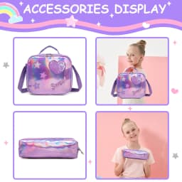 Backpack for Girls 16" Backpacks for Girls for School Sequin Backpack with Lunch Box for Elementary Students