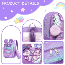 Backpack for Girls 16" Backpacks for Girls for School Sequin Backpack with Lunch Box for Elementary Students