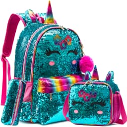Backpack for Girls 16" Backpacks for Girls for School Sequin Backpack with Lunch Box for Elementary Students