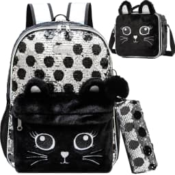 Backpack for Girls 16" Backpacks for Girls for School Sequin Backpack with Lunch Box for Elementary Students