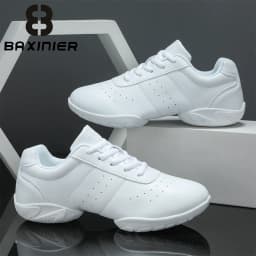 BAXINIER Girls White Dance Sneakers Kids Cheer Tennis Training Shoes Youth Competition Lightweight Cushioned Support