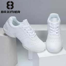 BAXINIER Girls White Dance Sneakers Kids Cheer Tennis Training Shoes Youth Competition Lightweight Cushioned Support