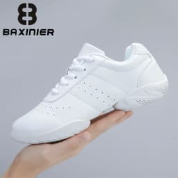 BAXINIER Girls White Dance Sneakers Kids Cheer Tennis Training Shoes Youth Competition Lightweight Cushioned Support