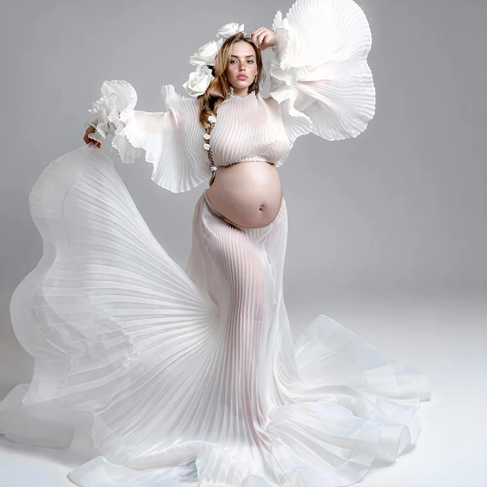 2026 Pleated Maternity Photoshoot Dress Organza Pregnancy Shooting Dress for Pregnant Women for Photo Shoot Photography Dresses
