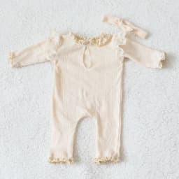 Newborn Photography Props Lace Romper with Bow Headband Baby Girl Outfit Infant Photo Shoot Costume Boutique Set
