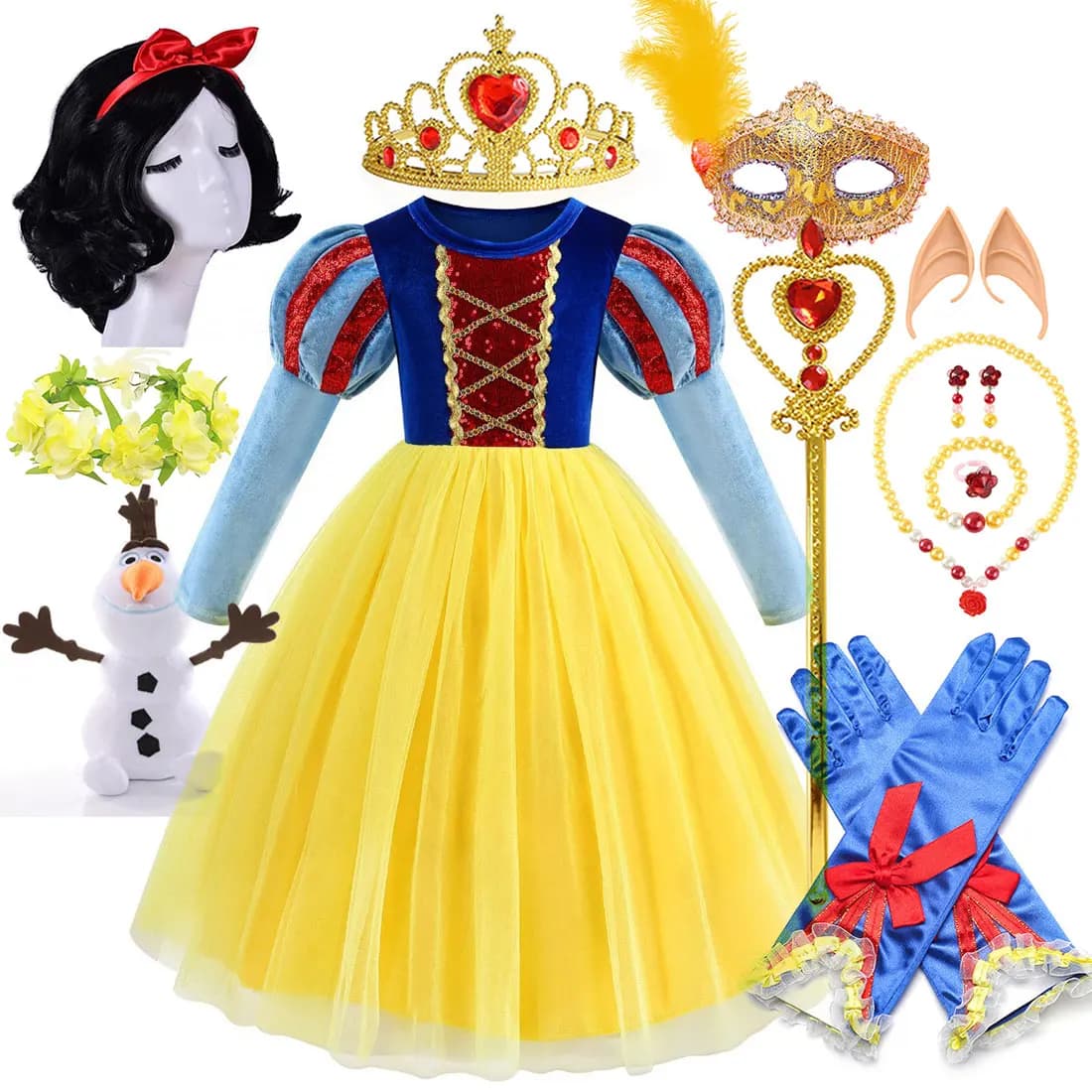 2026 Classic Fairy Tale Snow White Baby Dress Halloween Holiday Carnival Birthday Party Long Sleeves Clothing + Accessories Set