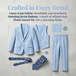 Boy's Linen Suit , 4 Piece Regular Fit Tuxedo for Kids, Jacket Vest Pants Tie Communion Piano Preformance Ring Bearer Suits