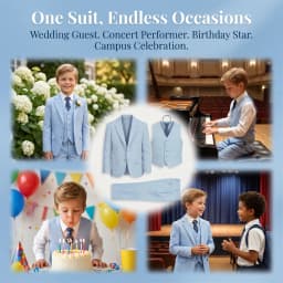 Boy's Linen Suit , 4 Piece Regular Fit Tuxedo for Kids, Jacket Vest Pants Tie Communion Piano Preformance Ring Bearer Suits