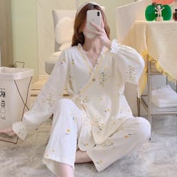 Pure Cotton Gauze Maternity Breastfeeding Nursing Clothing Spring Summer New Thin Breathable Floral Pajamas Suit