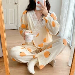 Pure Cotton Gauze Maternity Breastfeeding Nursing Clothing Spring Summer New Thin Breathable Floral Pajamas Suit