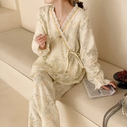 Pure Cotton Gauze Maternity Breastfeeding Nursing Clothing Spring Summer New Thin Breathable Floral Pajamas Suit