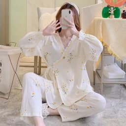 Pure Cotton Gauze Maternity Breastfeeding Nursing Clothing Spring Summer New Thin Breathable Floral Pajamas Suit