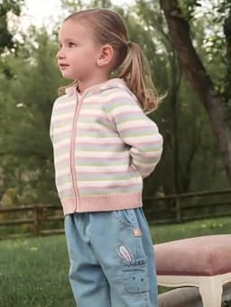 Dave Bella Girls Autumn Winter Hooded Cardigan Sweater for Children Stripe Long Sleeve Knitted Sweater Kids Outwear DB3236100