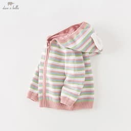 Dave Bella Girls Autumn Winter Hooded Cardigan Sweater for Children Stripe Long Sleeve Knitted Sweater Kids Outwear DB3236100