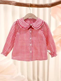 Dave Bella Children's Red White Plaid Shirt Clothes Autumn Girls' Baby Fashion Casual Pure Cotton Top Outdoor Party DB3253344