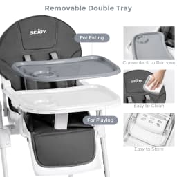 Sejoy Baby High Chair with 5-Point Harness 3-Position Tray & Wheels CE/CPC Certified Children's Dining Chair Adjustable