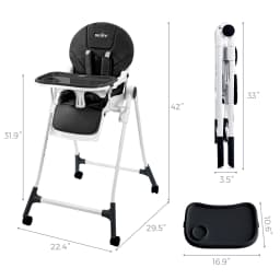 Sejoy Baby High Chair with 5-Point Harness 3-Position Tray & Wheels CE/CPC Certified Children's Dining Chair Adjustable
