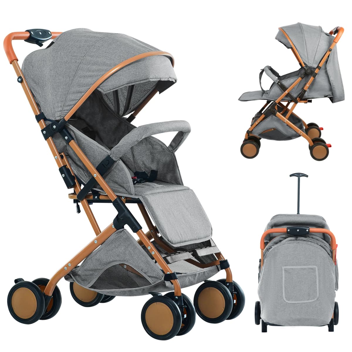 Baby Stroller, Trolley With Mosquito Net, Up To 20 Kg, With Storage Basket, 4 Wheels, Foldable Stroller, Portable Pet Stroller