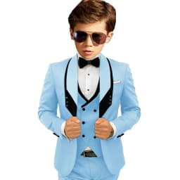 Sky Blue Elegant Shawl Lapel Tuxedo 3 Pieces Formal Banquet Outfit High Quality Children's Stylish Suit Set Party Wear 2-20T