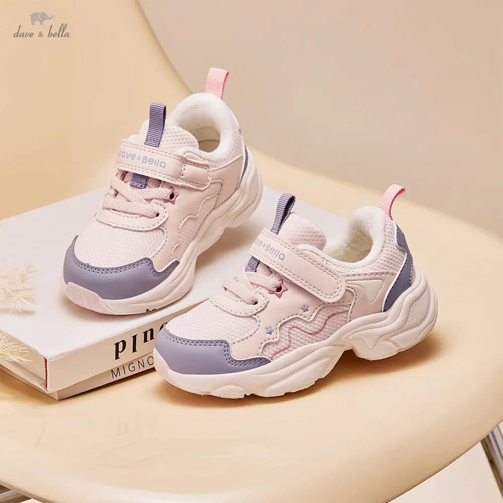 Dave Bella Children's Velvet Shoes Autumn Winter Girls' Antibacterial Shoes Children's Anti slip Sports Shoes Outdoor DB4254969